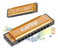 East top Blues Harmonica, Diatonic Armonica Key of C 10 Holes 20 Tones Mouth Organ harp harmonica For Adults, Kids, Beginners, Professionals and Students (T10-4-Gold), as a gift