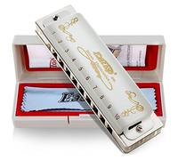 East top Blues Harmonica Key of F# 10 Holes Diatonic Mouth Organ with White Cover, T008L Harmonica for Adults, Professional Player and Students