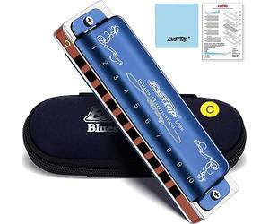 East Top Harmonica in C,10 Holes Mouth Organ Diatonic Harmonica C Key with Blue Case, T008K Standard Harmonicas For Adults, professionals, beginners and students