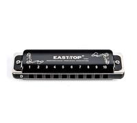EAST TOP T008K 2.0 Update Harmonica Key of D, 10 Holes Diatonic Mouth Organ with Zipper Case, Standard Deluxe Harmonica For All Levels, Professionals, Beginners and Students, as a Gift