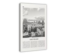 East Village Black And White New York, USA, United States, North America City Map Travel Landscape Canvas Art Wall Decor Posters Home Bar Restaurant Garage Cafe Logo Gift 16x24inch(40x60cm)