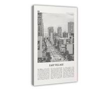 East Village Black And White San Diego, California, USA, United States, North America City Map Travel Landscape Canvas Wall Art Posters And Prints Room Aesthetic Bedroom Office Decor 24x36inch(60x90c