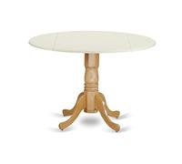 East West Furniture DLT-LOK-TP Dublin Kitchen Table - a Round Dining Table Top with Dropleaf & Pedestal Base, 42x42 Inch, Linen White & Oak