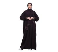 East West Souk Elegant One-Piece Abaya and Prayer Dress Crepe Solid Color | Lightweight and Comfortable | Hijab Abaya Suit, Purple, 1