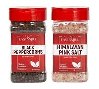 Eastanbul Whole Black Peppercorns 6oz + Pink Himalayan Salt 12.3oz, Black Peppercorns for Grinder Refill + Coarse Salt For Grinder Refill, Coarse Salt and Pepper For Grinder Refill, 2 Piece Spice Set
