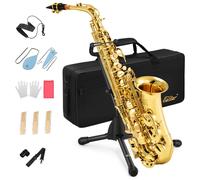 Eastar AS-? Student Alto Saxophone E Flat Gold Lacquer Alto Beginner Sax Full Kit With Carrying Sax Case Mouthpiece Straps Reeds Stand