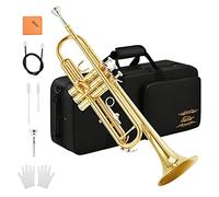 Eastar Bb Standard Trumpet Set for Beginner, Brass Student Trumpet Instrument with Hard Case, Cleaning Kit, 7C Mouthpiece and Gloves, ETR-380, Golden
