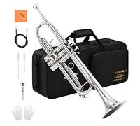 Eastar Bb Standard Trumpet Set for Beginner, Brass Student Trumpet Instrument with Hard Case, Cleaning Kit, 7C Mouthpiece Gloves, ETR-380N, Nickel