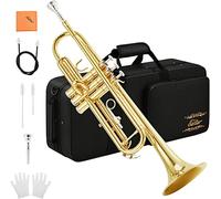 Eastar Bb Standard Trumpet Set for Beginner, Student Brass Trumpet Instrument with Hard Case, Cleaning Kit, 7C Mouthpiece and Gloves, ETR-380, Golden