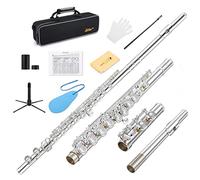 Eastar C Flute - 16 Key Silver Plated with Cleaning Kit, Stand, Case, Gloves, Tuning Rod, Fingering Chart