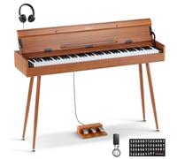 Eastar EUP-100 88 Key Weighted Keyboard Piano, Full-Size Home Digital Piano for Beginner, with Cover, Headphone, Music Stickers, Three-Pedal, Wireless Conection, Recording, MIDI - Retro Wood Color