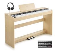 Eastar EUP-110 Digital Piano 88 Key Weighted Keyboard, Full-Size Home Electric Piano for Beginner, with Headphone, Music Stickers, Screen, 3-Pedal, Wireless Conection, Recording - Light Wood Color