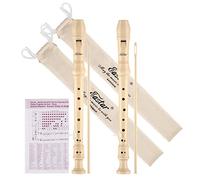 Eastar Soprano Recorder Set of 2, Baroque German style C Key Recorder Instrument for Beginners Kids, ABS 3 Piece with Cleaning Kit, Thumb Rest, Cotton Bag, Fingering Chart, Natural Color, ERS-22B