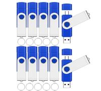 EASTBULL 10 Packs of 32GB FAT32 USB2.0 & Type-C Flash Drives Bulk (Blue)