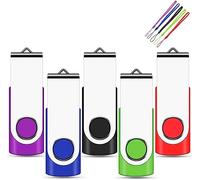 EASTBULL 1GB USB Stick 5 Pack, Memory Sticks USB 2.0 Metal Flash Drive Swivel Design Fold Storage with 5 Color Lanyards