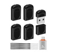 EASTBULL 8GB Small Flash Drives 5 Pack USB2.0 Mini USB Drive with a USB-C Adapter, FAT32 Mini Thumb Drive 8 GB 5 Pack for Data Storage (Black, 1 Adapter, Lanyards)