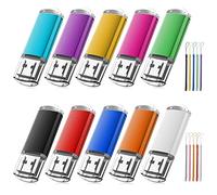 EASTBULL USB Stick 16 GB Pack of 10 USB 2.0 Rotatable Memory Sticks Drive Flash Drive with 10 Pieces Rope, Multicoloured