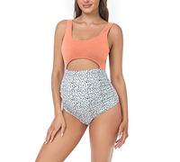 EastElegant Maternity Cutout One Piece Swimwear Ploka Dots Print Pregnancy Bathing Suit, Pink, Medium