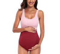 EastElegant Maternity Cutout One Piece Swimwear Ploka Dots Print Pregnancy Bathing Suit, Pink+red, Large