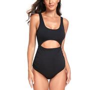 EastElegant Maternity Cutout One Piece Swimwear Ploka Dots Print Pregnancy Bathing Suit, Solid Black, Medium