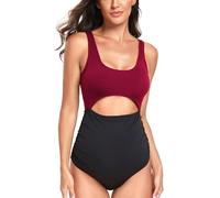 EastElegant Maternity Cutout One Piece Swimwear Ploka Dots Print Pregnancy Swimming Suit, Red+black, XL