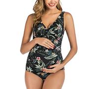 EastElegant Maternity Floral Swimsuits One Piece Bathing Suits V-Neck Pregnancy Swimwear Bikini (Black, Medium)