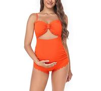 EastElegant Maternity One Piece Swimwear Back Cutout Pregnancy Bikini Scalloped Pregnant Bathing Suit, Orange, XXL