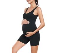 EastElegant Maternity Seamless Yoga Jumpsuits Women's One Piece Workout Bodysuits Ribbed Square Neck Romper, Black, X-Large