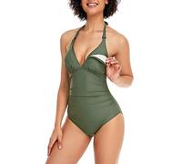 EastElegant Women's Nursing Swimwear One Piece Breastfeeding Swimsuits Bikini, Navy Green, Small