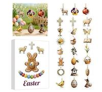 Easter 24-Day Advent Calendar Blind Box, Acrylic Ornament Set with Religious & Bunny Egg Designs, Holiday Countdown Gift for Home Decor, Church & Easter Gifting