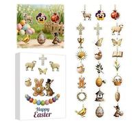 Easter 24-Day Advent Calendar Blind Box, Acrylic Ornament Set with Religious & Bunny Egg Designs, Holiday Countdown Gift for Home Decor, Church & Easter Gifting