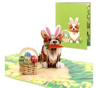 Easter 3D Pop-Up Greeting Card with Corgi in Bunny Ears, Carrot & Easter Egg Basket, Spring Themed Happy Easter Card for Family, Friends & Pet Lovers