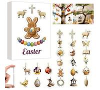 Easter Advent Calendar 2026-24 Pack Acrylic Easter Tree Decorations & Hanging Ornaments | Bunny, Egg, Cross Charms for Daily Countdown Surprises, Gifts for Kids & Family