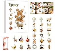 Easter Advent Calendar 2026-24 Pack Acrylic Easter Tree Decorations & Hanging Ornaments | Bunny, Egg, Cross Charms for Daily Countdown Surprises, Gifts for Kids & Family