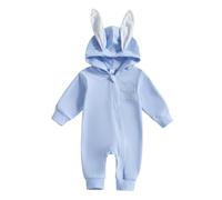 Easter Baby Clothes with Hat Cotton Long Sleeve Newborn Romper Cute Bunny Boy Girl Solid Onesie Summer Soft Baby Grow Outfit Zip Bodysuits Neutral Kids Set Essentials Romper (Blue, 6-12 Months)