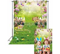 Easter Backdrop for Photography 5x7FT Easter Spring Garden Floral Bunny Colorful Eggs Fence Green Grass Bokeh Background Kids Newborn Baby Portrait Photo Booth Props