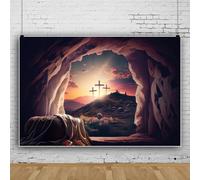Easter Backdrops Empty Tomb Holy Light Cross Jesus Christ Backgroud for Photography Easter Backdrop Decorations for Church Baptism God Bless Jesus Photo Booth Props Vinyl 12x10ft