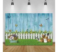 Easter Background Blue Wood Wall Fence Spring Green Grass Potted Flower Baby Kid Portrait Photography Backdrop For Photo Studio