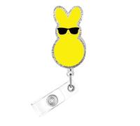 Easter Badge Reel,Cute Bunny Acrylic Badge for ID Card Badge,Fun Yellow Telescoping Retractable Badge Holder Alligator Clip Accessories for Nurse,Medical Worker,Nursing Student,Teacher