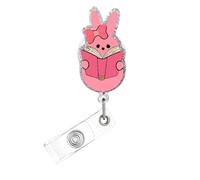 Easter Badge Reel,Cute Bunny Acrylic Badge for ID Card Badge,Funny Pink Telescoping Retractable Badge Holder Alligator Clip Accessories for Nurse,Medical Worker,Nursing Student,Teacher