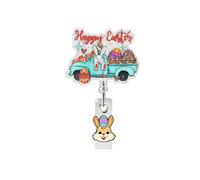 Easter Badge Reel, Cute Bunny Car Retractable Badge Holder with Alligator Clip Easter Eggs Name Tag Clips Acrylic ID Card Decoration Accessories for Nurse Medical Worker Nursing Student Teacher