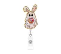 Easter Badge Reel Glitter Ghost Bunny Nurse Badge Reels 360° Swivel Scalable Cute Rabbit Acrylic ID Badge Holder for Nurse Work Doctor Teacher RN Office Staff 1 Pcs
