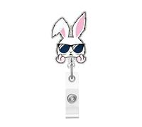 Easter Badge Reel Holder Clip Funny Easter Bunny Retractable ID Name Card Badge Reel with Charm Alligator Clip for Office Nurse Nursing Medical Worker Student Accessories Easter Gifts