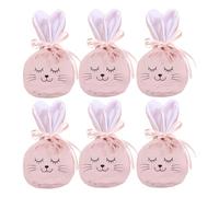Easter Bags | 6 Pieces 12 x 10 cm Reusable Drawstring Easter Bags for Treats | for Family Spring Party and Birthday