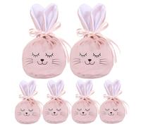 Easter Bags - 6 Pieces 120 x 100 mm Funny Velvet with Drawstring - Cute Bunny Bag Party Decorations for Family Children Boys School Office Party Holiday Snacks Jewellery