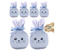 Easter Bags, Pack of 6 12 x 10 cm Cute Funny Pull Bags - Reusable Easter Bags for Treats - For Spring Festival Party Home Family Girls Snacks Sweets Jewellery