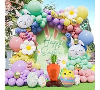 Easter Balloon Arch Garland Kit-151Pcs, Pastel Balloon Garland Decorations with Daisy Flower Bunny Carrot Foil Mylar Balloons for Party Birthday Baby Shower and Spring Celebrations