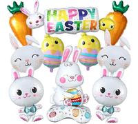 Easter Balloons, Easter Decorations, 10Pcs Large Size Easter Foil Balloons, Easter Bunny Balloons, Happy Easter Banner Balloons for Easter Party Decorations Baby Shower Easter Party Supplies