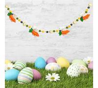 Easter Banner Decorations Cute Bunny Carrot Easter Garlands Easter Egg Wooden Bead String Hanging Ornament for Mantel Fireplace (Multicolor 1, 220cm)