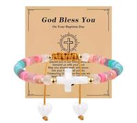 Easter & Baptism Gift, First Holy Communion Gifts for Girls, Adjustable Beaded Cross Bracelet with 'God Bless You' Card, Confirmation Christening Gifts for Girls Women
